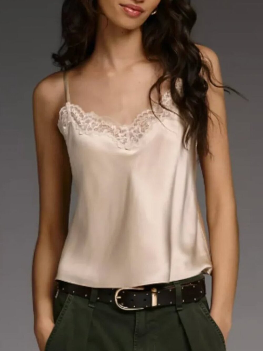 Reformation Teddy Silk Top - Almond Lace Cami French Classic Medium